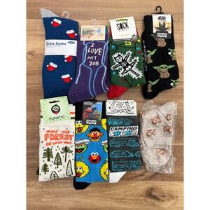 Lot of 8 Novelty Crew Socks Star Wars Sesame Street Christmas Camping New